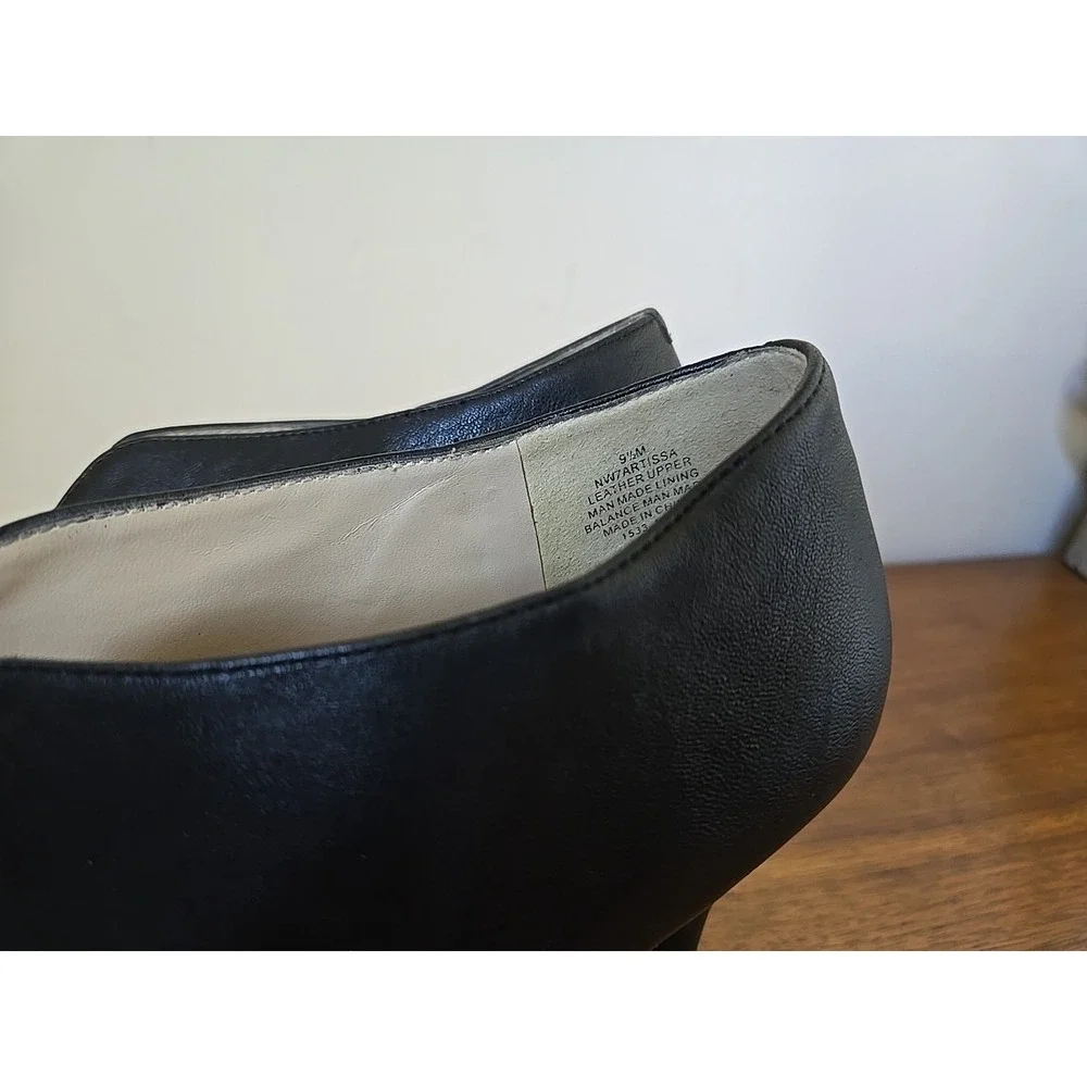 NINE WEST Artissa Black Leather Peep Toe Heels 9.5 Ankle Booties NW7ARTISSA